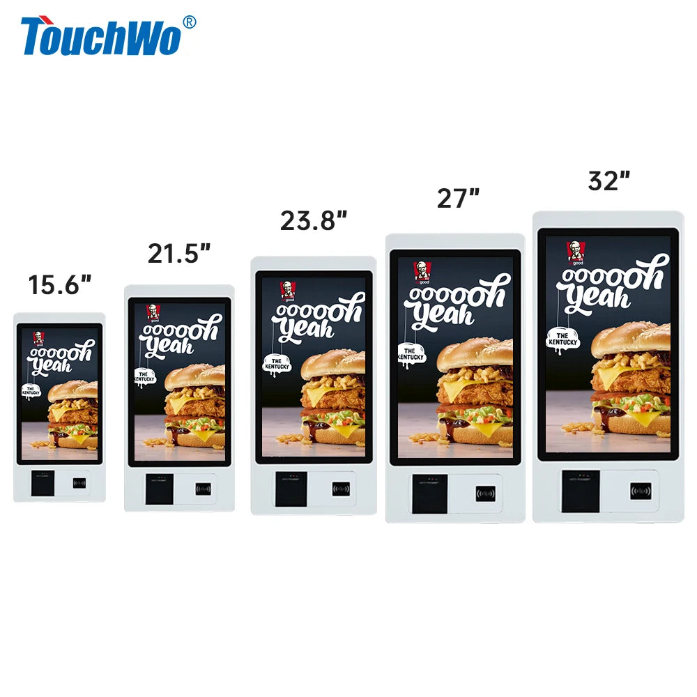 R.E.D. Shopping TouchWo 15.6-23.8 inch wall mount touch screen AIO kiosk with sleek design for self-service checkout and payment.