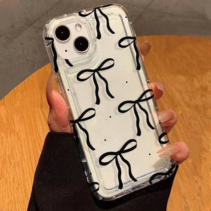 Heart Bow Phone Case for iPhone | Shockproof Soft Clear Cover for iPhone 11-17 Pro Max, Air, Mini