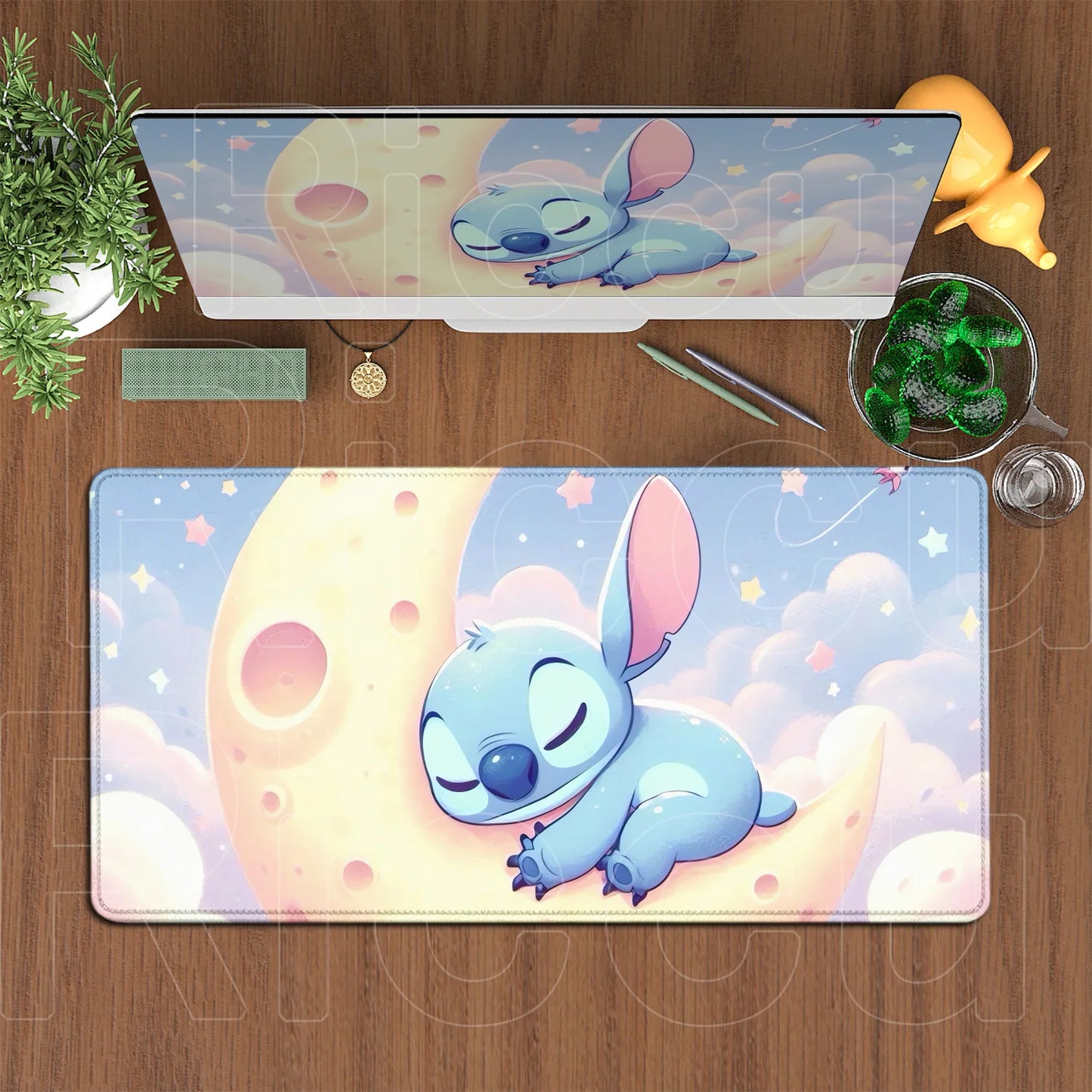Cute Anime XXL Gaming Mouse Pad – Kawaii Stitch Design, Lock Edge, Non-Slip Rubber
