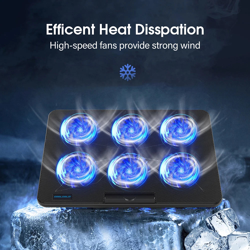 Coolcold Laptop Cooling Pad 15.6"-17.3" – 6 Fans, 7 Height Levels