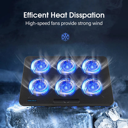 Coolcold Laptop Cooling Pad 15.6"-17.3" – 6 Fans, 7 Height Levels