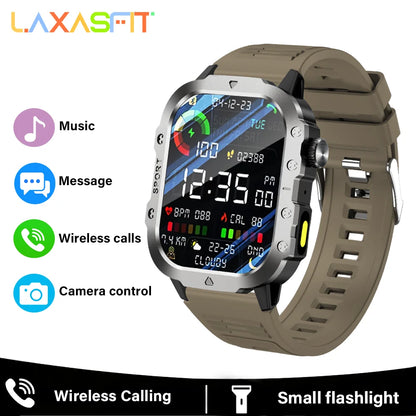 LAXASFIT Outdoor Smart Watch 2025 – 2.01" HD Screen, LED Flashlight, Bluetooth Voice Call