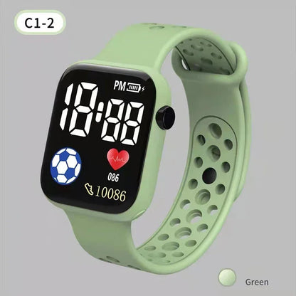Kids LED digital sports watch with football design, silicone strap, suitable for boys and girls by R.E.D. Shopping.