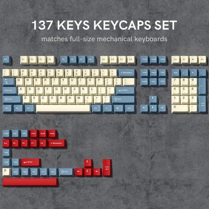 Retro dark red PBT keycap set with 126 double shot cherry profile for mechanical keyboards, featuring R.E.D. Shopping branding.