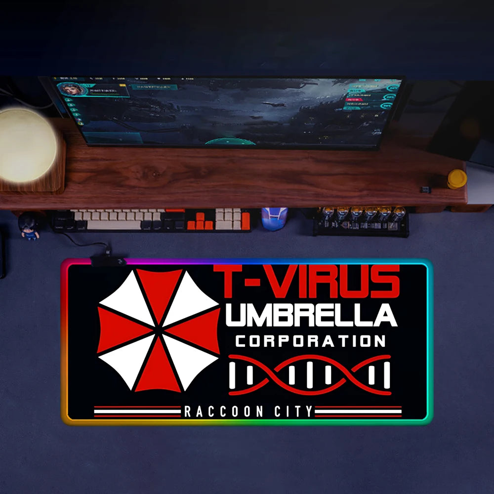 RGB LED Gaming Mouse Pad – Resident Evil Design, Glowing Rubber Mousepad for PC Gamer