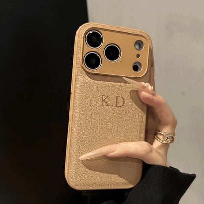 Custom Name Phone Case – 3D Hot Stamp Faux Leather for iPhone 13–17