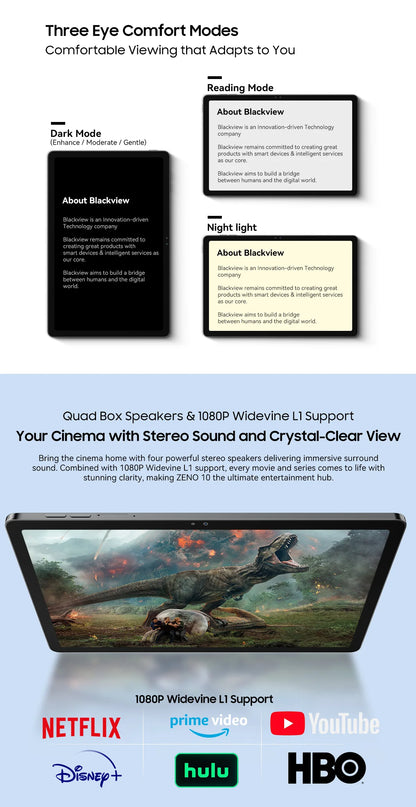 Blackview Zeno 10 5G AI Tablet – 11" FHD+ 90Hz, UNISOC T8200, 8800mAh, Quad Speakers, Android 15