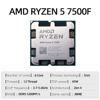 AMD Ryzen 5 7500F Gaming Processor – 6-Core, 5GHz, AM5, PCIe 5.0, DDR5