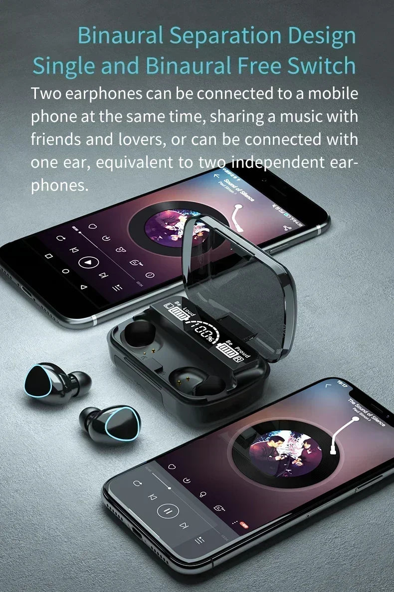 M10 Wireless Bluetooth TWS Sport Earbuds - Waterproof Music Headset for iPhone, Huawei, OPPO, Xiaomi
