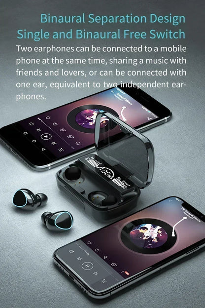 M10 Wireless Bluetooth TWS Sport Earbuds - Waterproof Music Headset for iPhone, Huawei, OPPO, Xiaomi