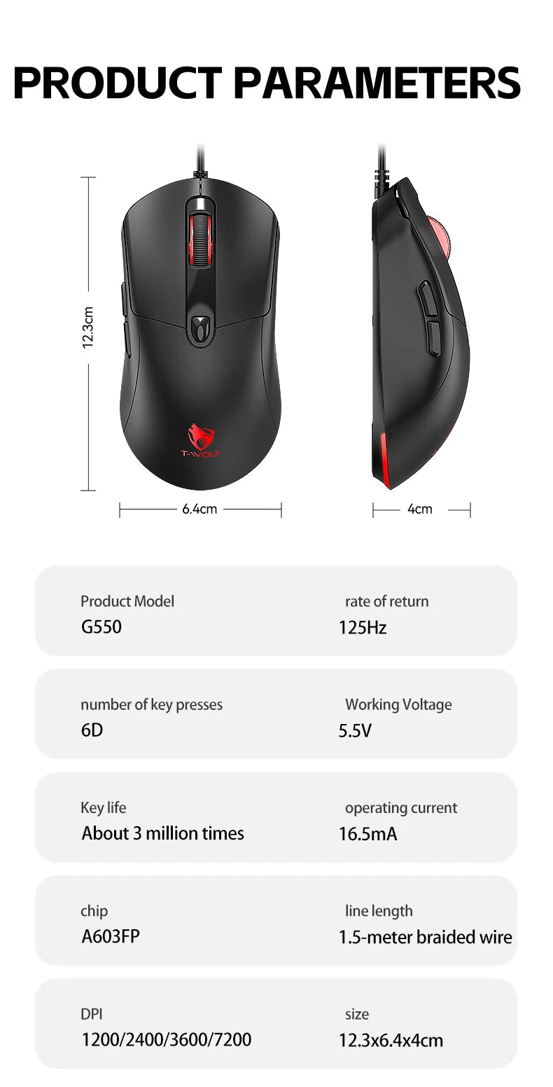OBAME Wired Gaming Mouse – 6-Key RGB Backlight, Anti-Slip Sticker Design