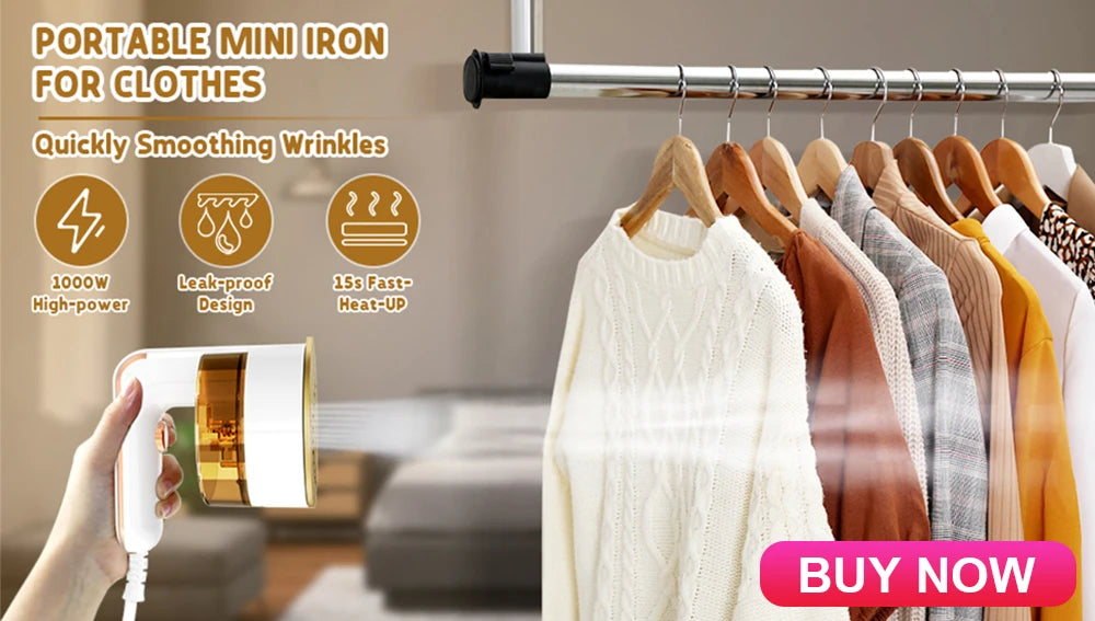Mini Handheld Steam Iron – Foldable Travel Garment Steamer, Ceramic, Wet & Dry