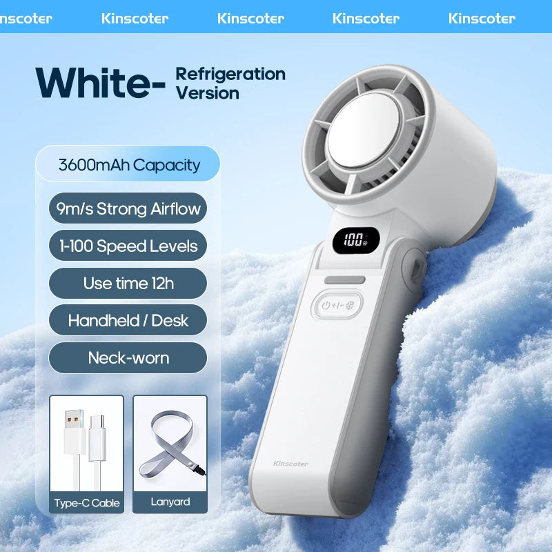 KINSCOTER Foldable Handheld Fan – 3600mAh, 100-Speed, Ice Cooling