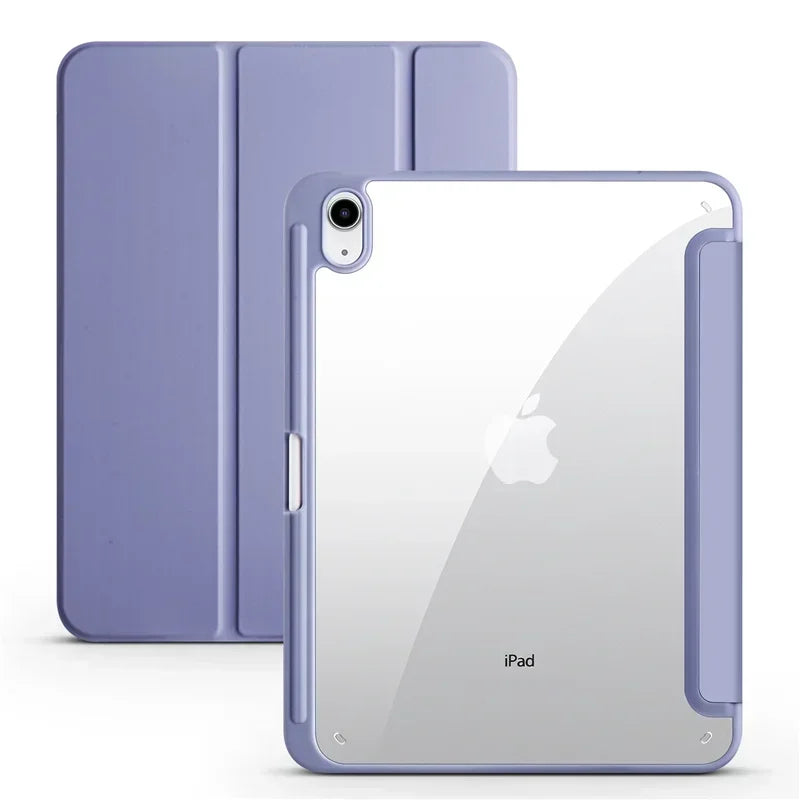 iPad Case with Pen Holder – Trifold Acrylic Clear Back Cover for iPad 9.7–11"