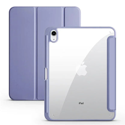 iPad Case with Pen Holder – Trifold Acrylic Clear Back Cover for iPad 9.7–11"