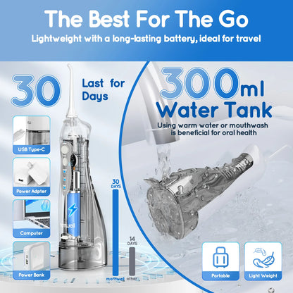 Mornwell D52 Cordless Water Flosser – 4 Jets, 3 Modes, IPX7 Waterproof