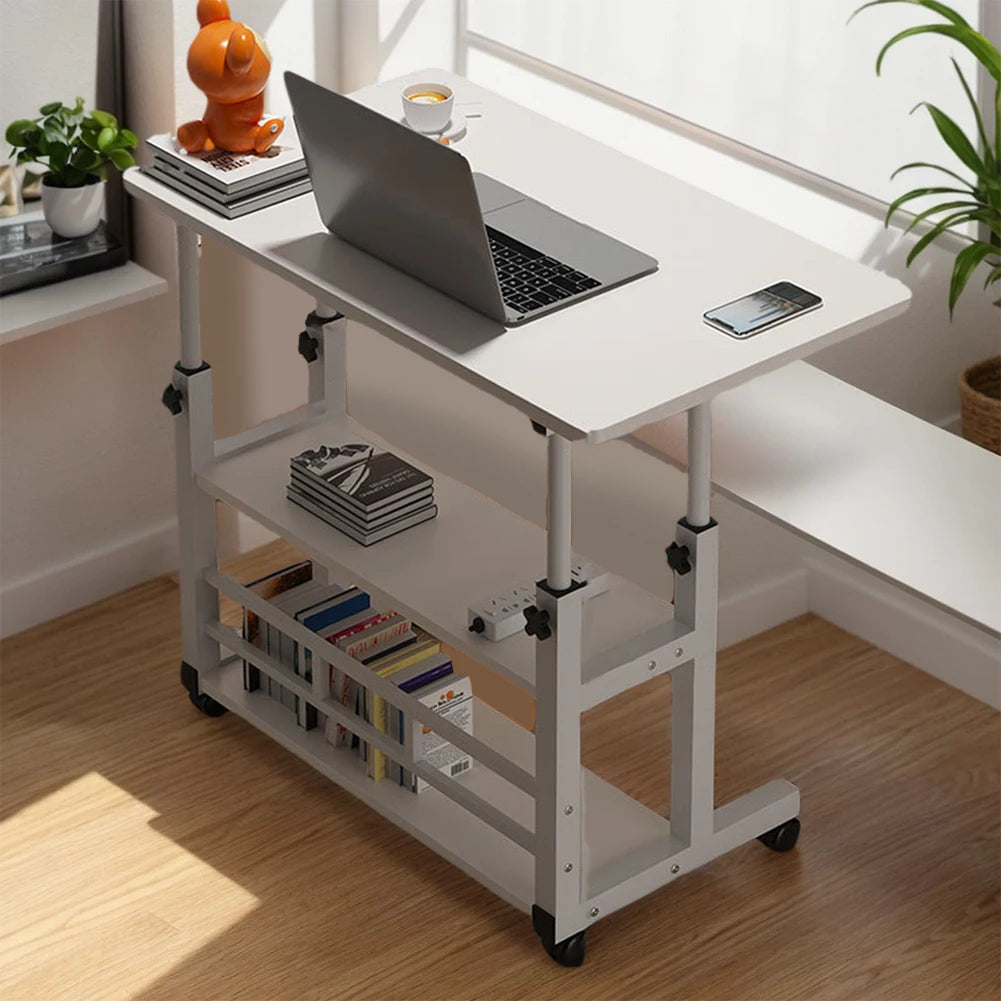Adjustable Bedside Laptop Desk with Rolling Wheels – Mobile Standing Desk, Multi-Layer Storage, Height Adjustable