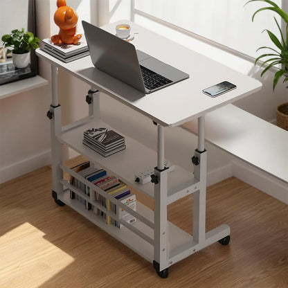 Adjustable Bedside Laptop Desk with Rolling Wheels – Mobile Standing Desk, Multi-Layer Storage, Height Adjustable