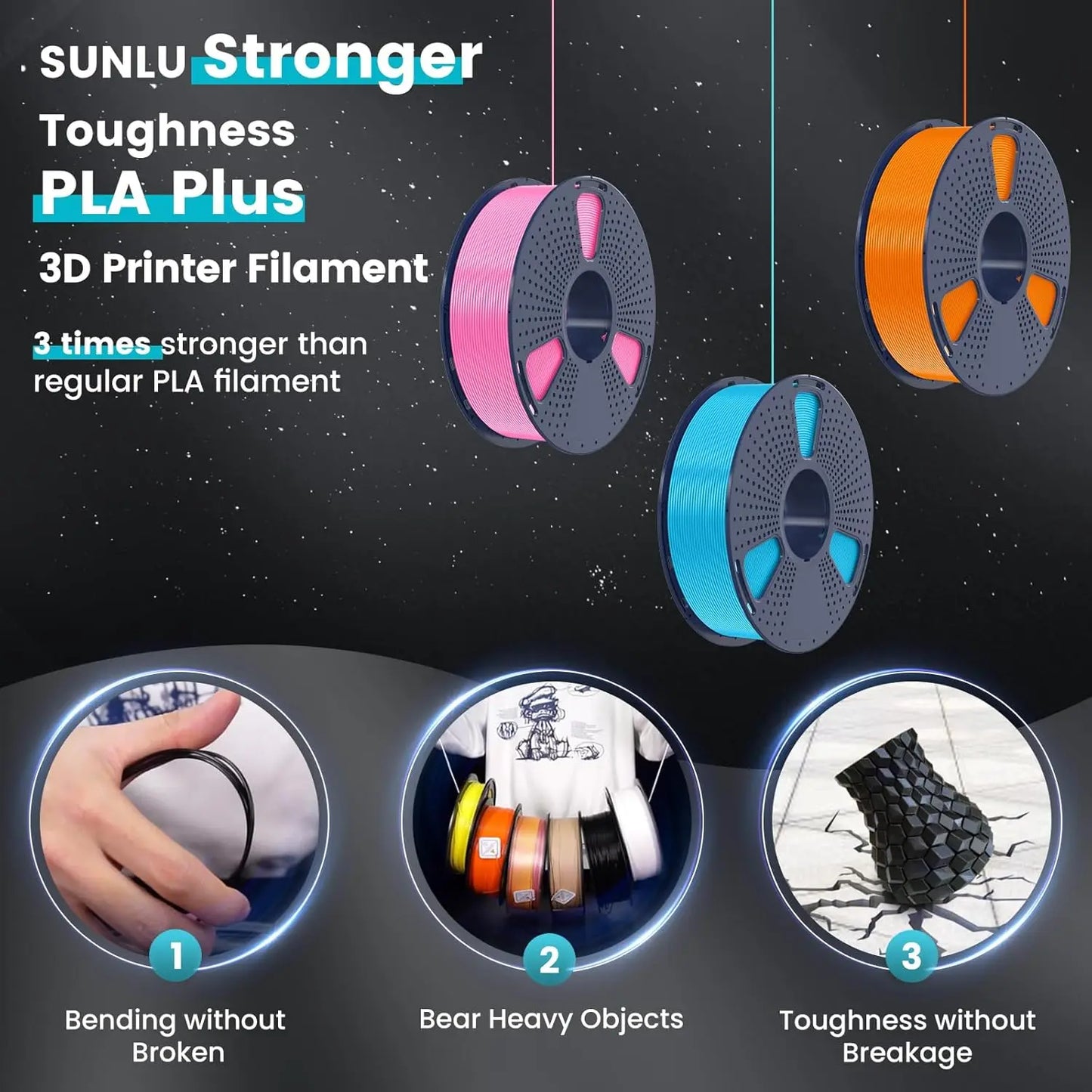 SUNLU 3D Printer Filament – 10 Rolls 1.75mm PLA / PETG / PLA+, 1KG Each, EU & US Warehouse