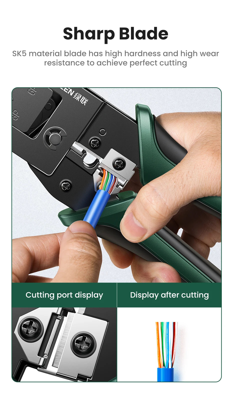 UGREEN RJ45 Crimper Tool NW136 | CAT6/7 Ethernet Cable Crimping Pliers | Cutter & Stripper | 8P/6P