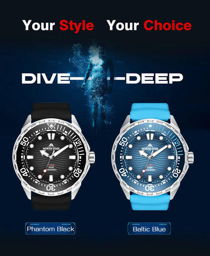 NORTH EDGE TRITON Solar Dive Watch – Men's Luxury Quartz, 316L Steel, 300M Waterproof, 2025