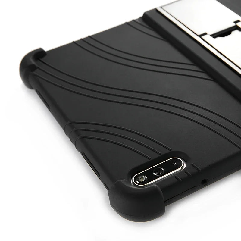 Shockproof silicone tablet case for HUAWEI MatePad 10.4 inch BAH4-W09, with stand feature, in black color.