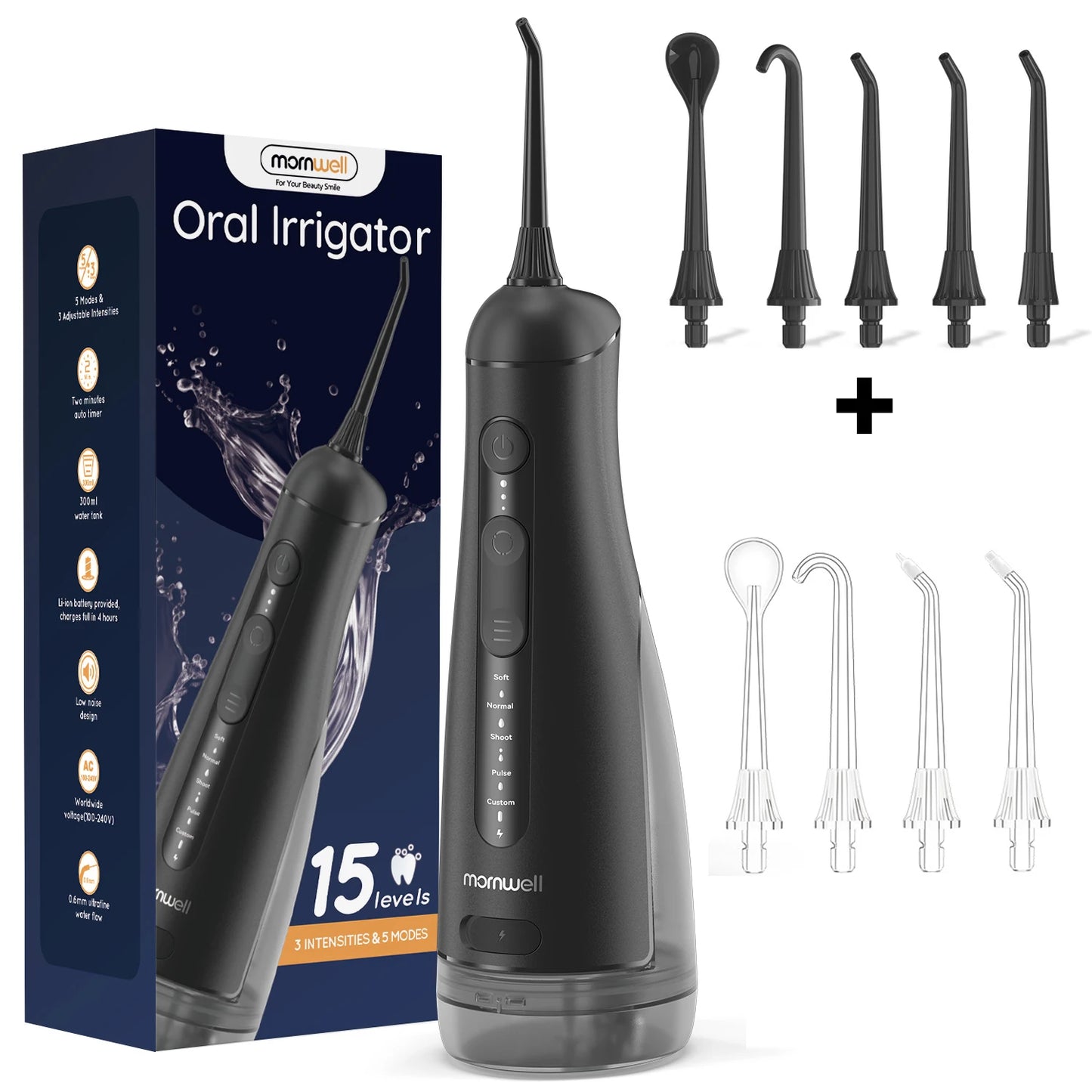 Portable Oral Irrigator | 5 Jet Tips | 5 Modes | 300ml | IPX7 Water Flosser