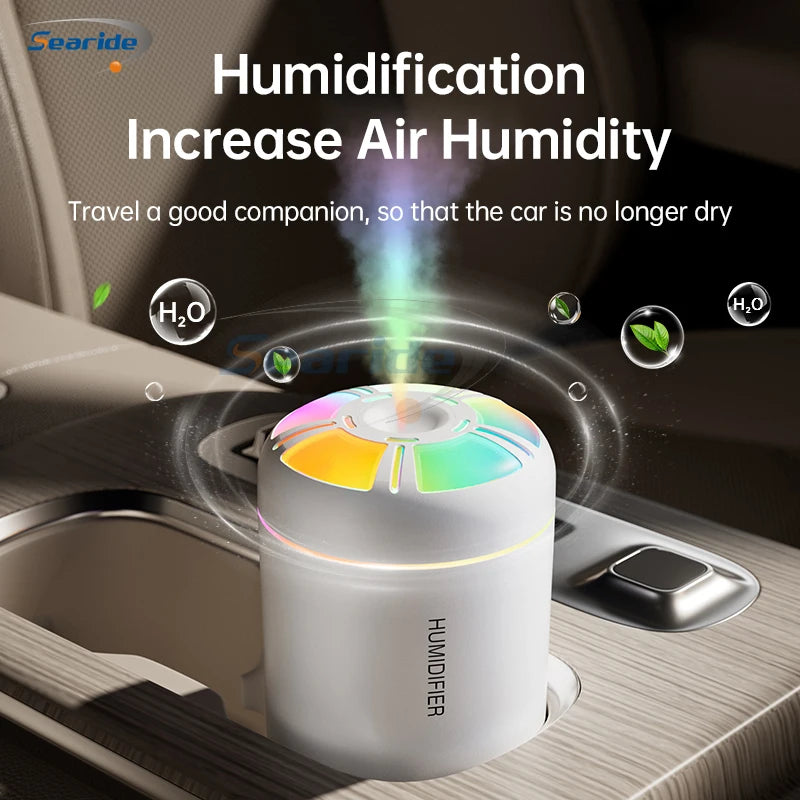 Searide Mini USB Humidifier – 180ml Ultrasonic Aroma Diffuser, Color LED, Touch Control, for Car, Home & Bedroom
