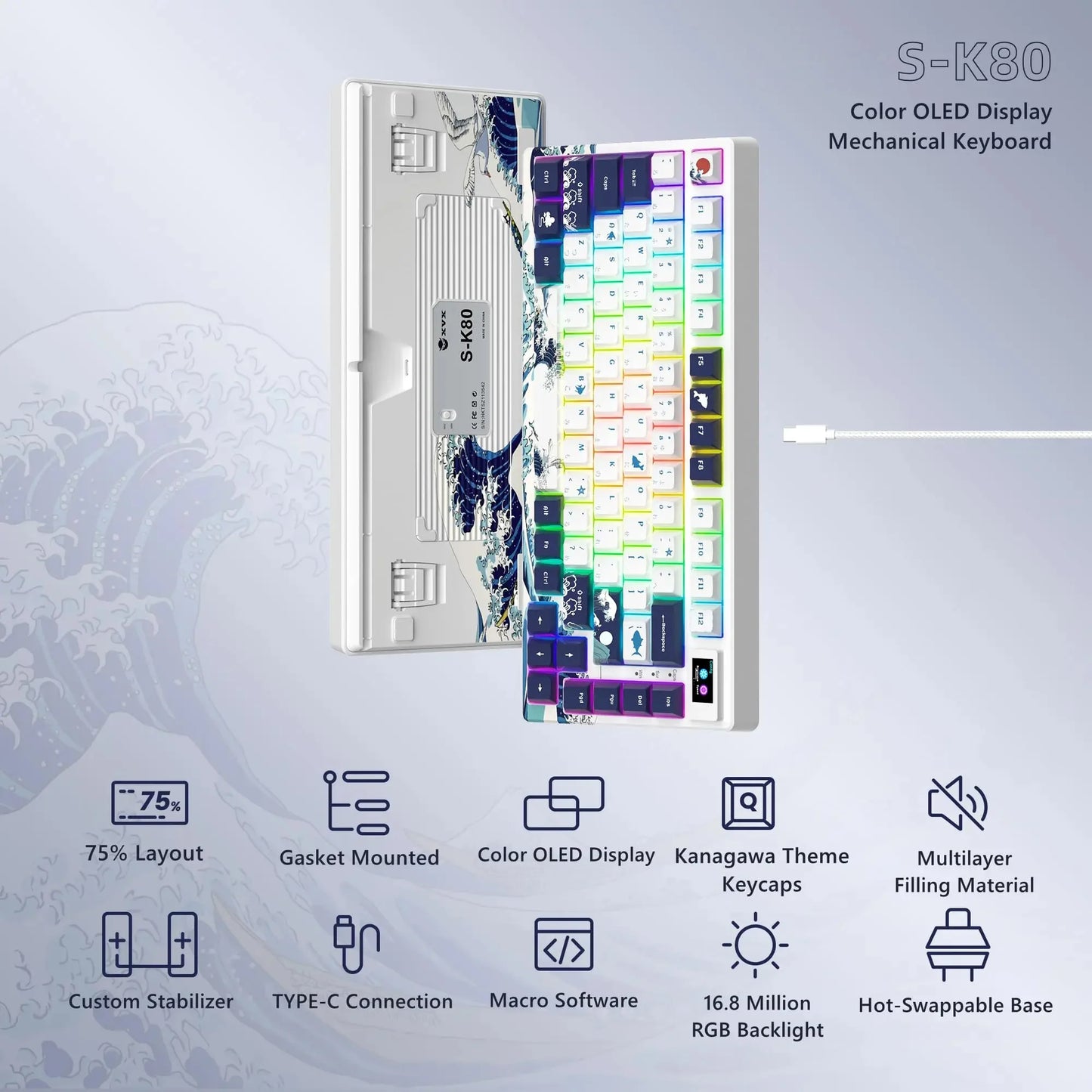 Womier SK80 Gasket Mechanical Keyboard – 83 Key, Hot-Swap, RGB, Smart Display