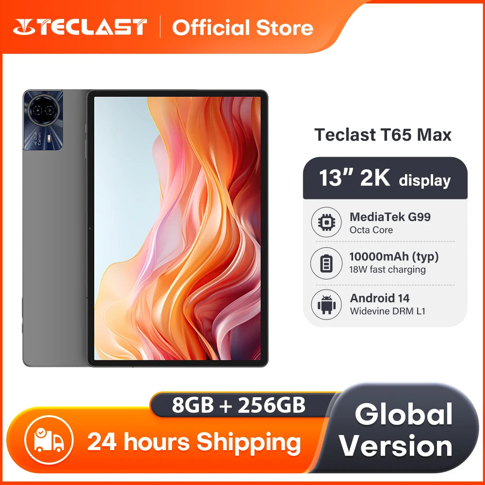Teclast T65 Max – 13" FHD 4G LTE Tablet, MediaTek G99, 8GB+256GB, 10000mAh, Android 14, Widevine L1