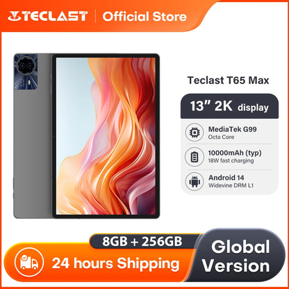 Teclast T65 Max – 13" FHD 4G LTE Tablet, MediaTek G99, 8GB+256GB, 10000mAh, Android 14, Widevine L1