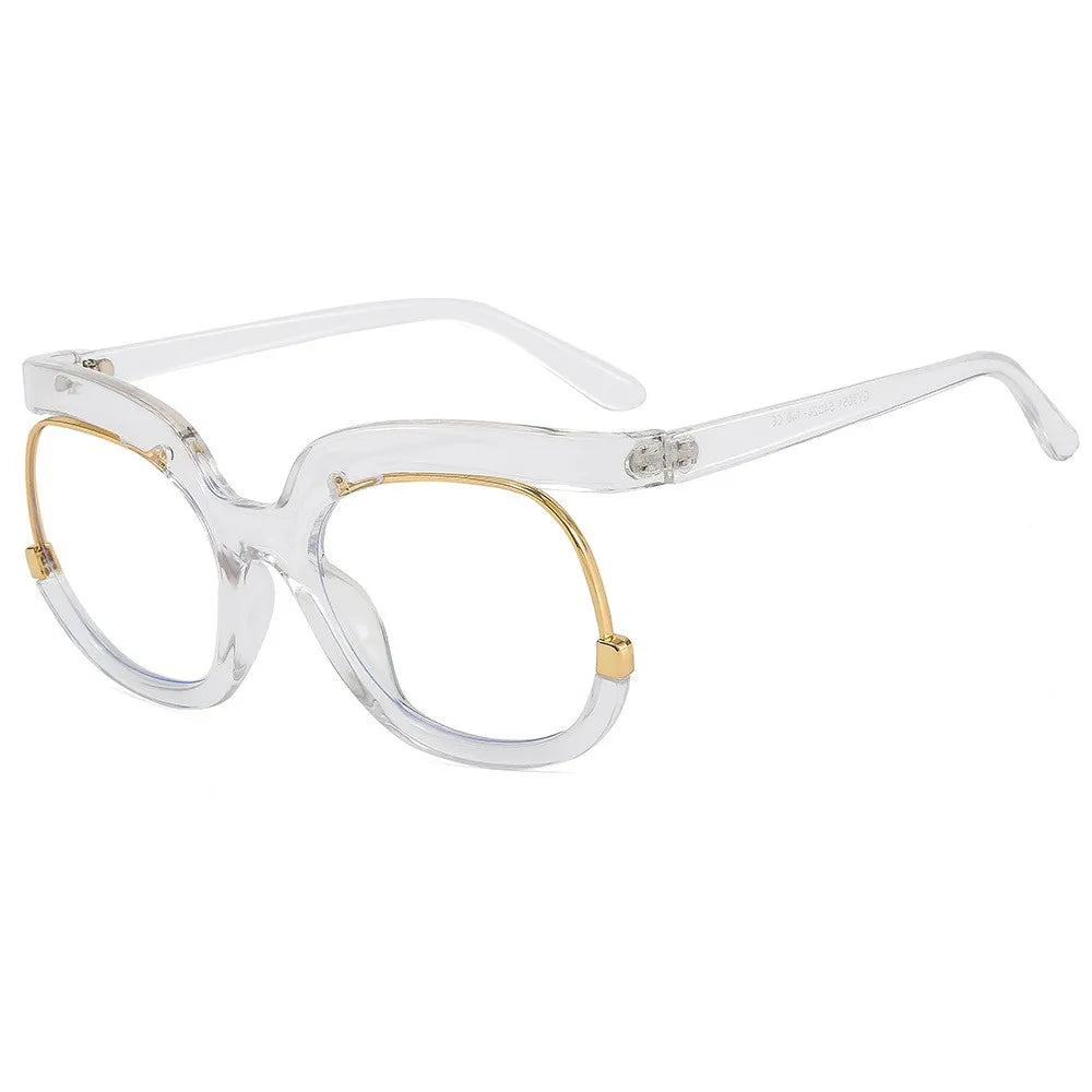 Y2K large frame decorative glasses with flat lenses, fashionable eyewear for women by R.E.D. Shopping, featuring clear glass frames