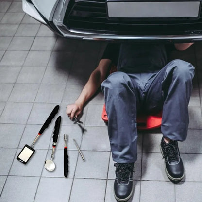 Telescopic LED Inspection Mirror | 360° Extending Mechanic Tool for Hard-to-Reach Areas