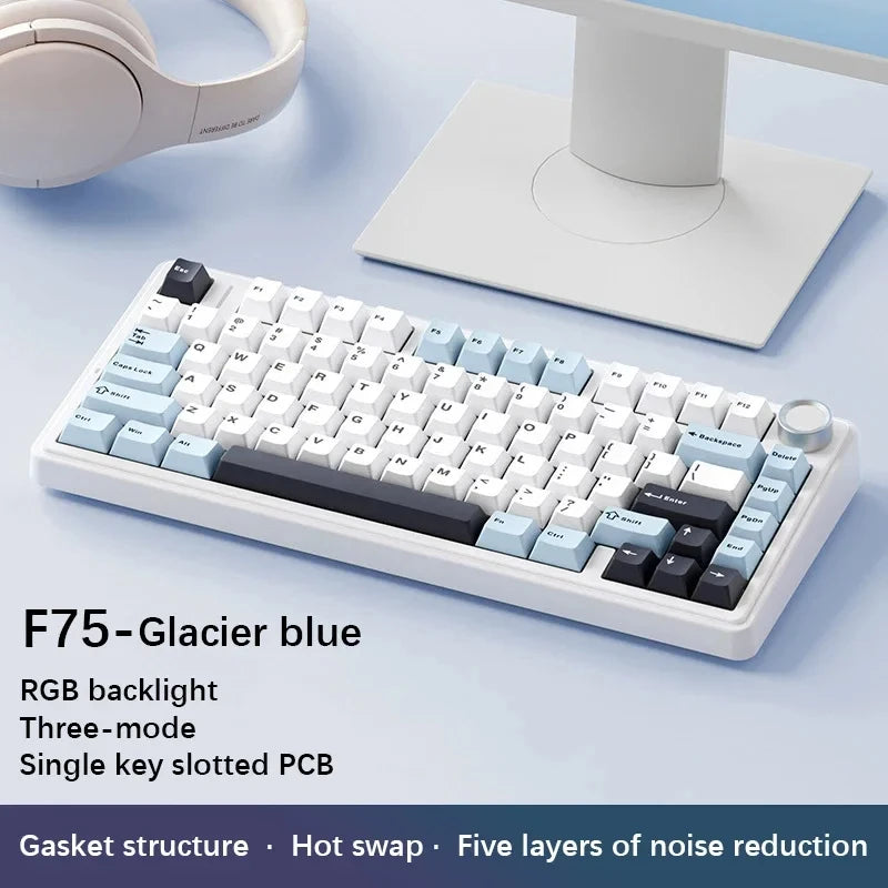 AULA F75 Mechanical Keyboard – 75% Layout, Tri-Mode (2.4G/BT/USB), RGB, Hot-Swap, PBT Keycaps