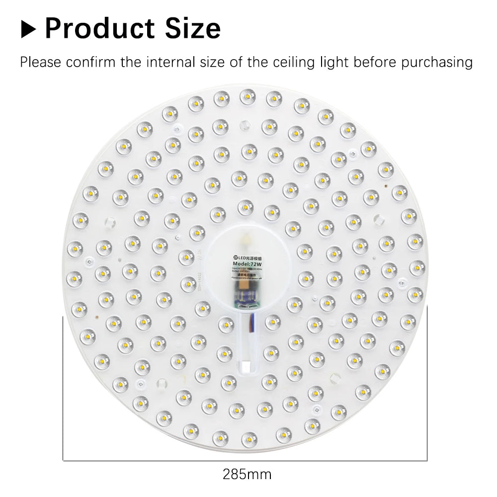 72W LED Ceiling Light Replacement Module – Dimmable, 220V, Round Panel