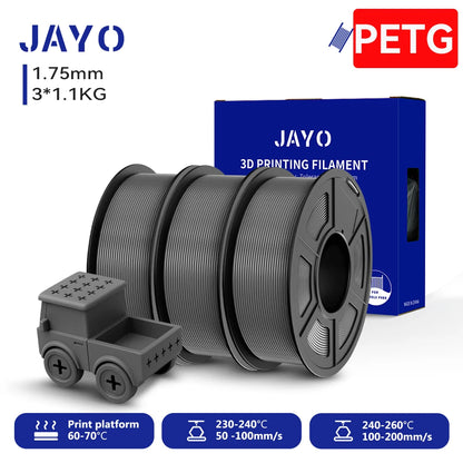 JAYO PETG/High Speed Matte PETG 3D Printing Filament 1.75MM Mix-Colors & No bubbles &Non-toxic For 3D Printer & Pen 3Rolls