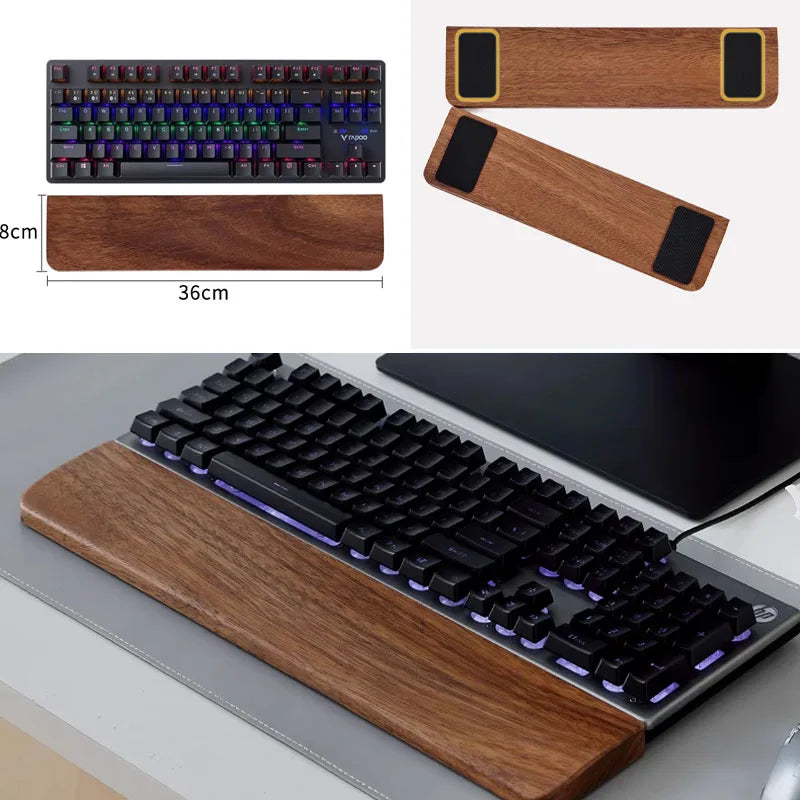 Walnut Wood Keyboard Wrist Rest – Ergonomic Palm Pad for 60/68/87/98/104/108 Key Mechanical Keyboards