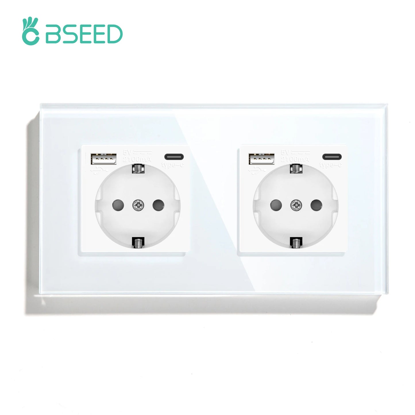 BSEED EU Wall Socket with USB-C Charging Port – Glass Panel 16A