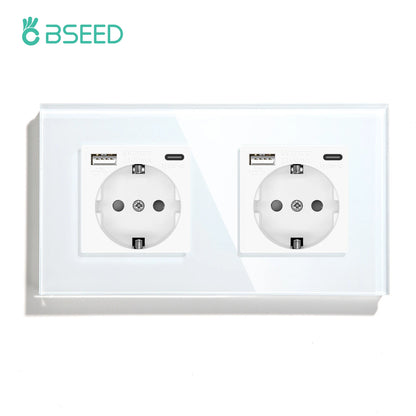 BSEED EU Wall Socket with USB-C Charging Port – Glass Panel 16A