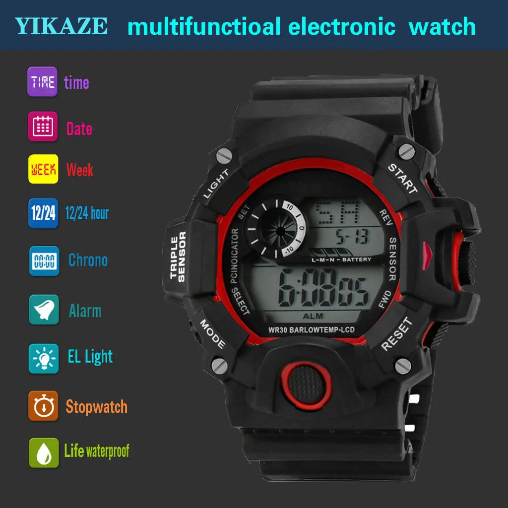 Men's R.E.D. Shopping sports electronic wristwatch with large dial, waterproof design, luminous display, and alarm function.