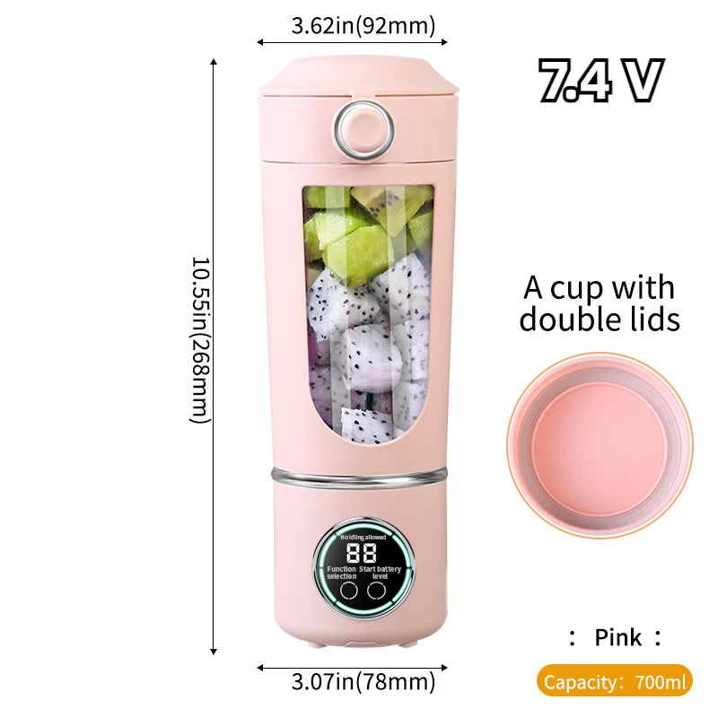 Portable Juice Blender 700ml | USB Rechargeable | 2-in-1 Bottle | Smoothie Maker