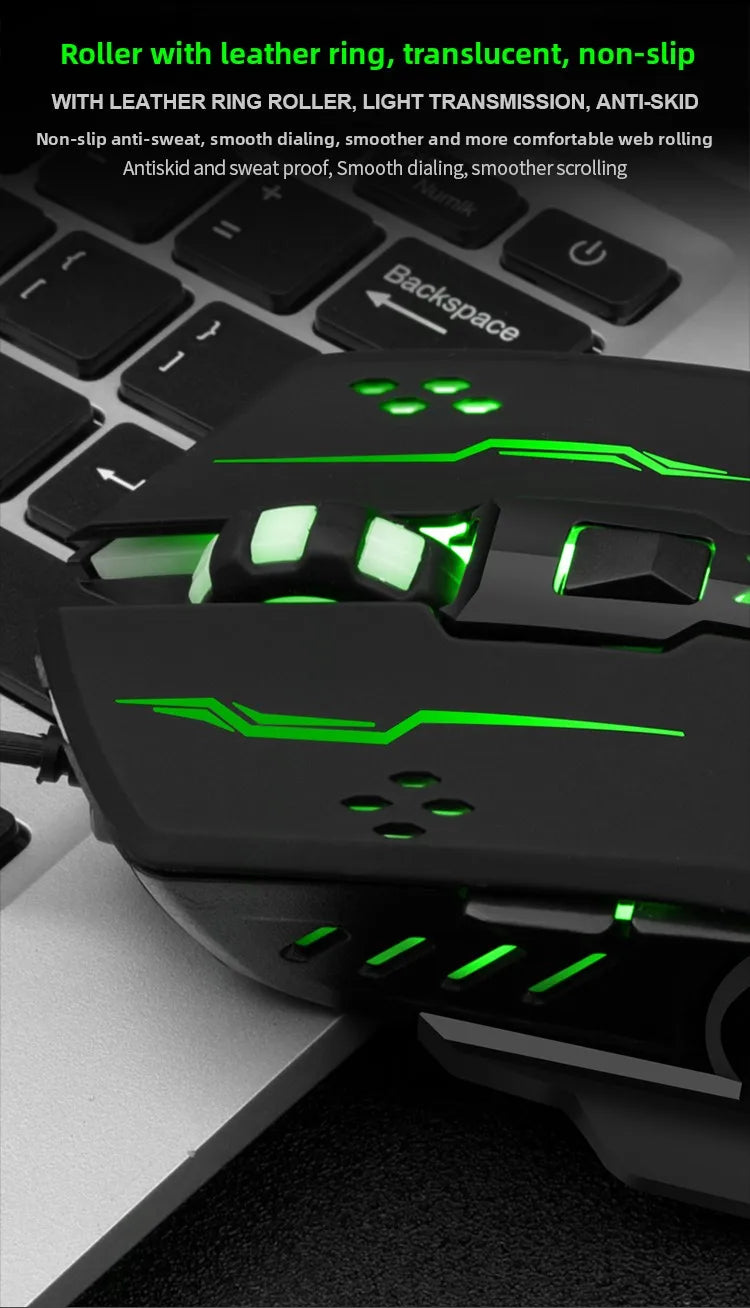 Red V7 wired mechanical gaming mouse with LED lights, ambidextrous design, suitable for laptops and desktops, from R.E.D. Shopping.