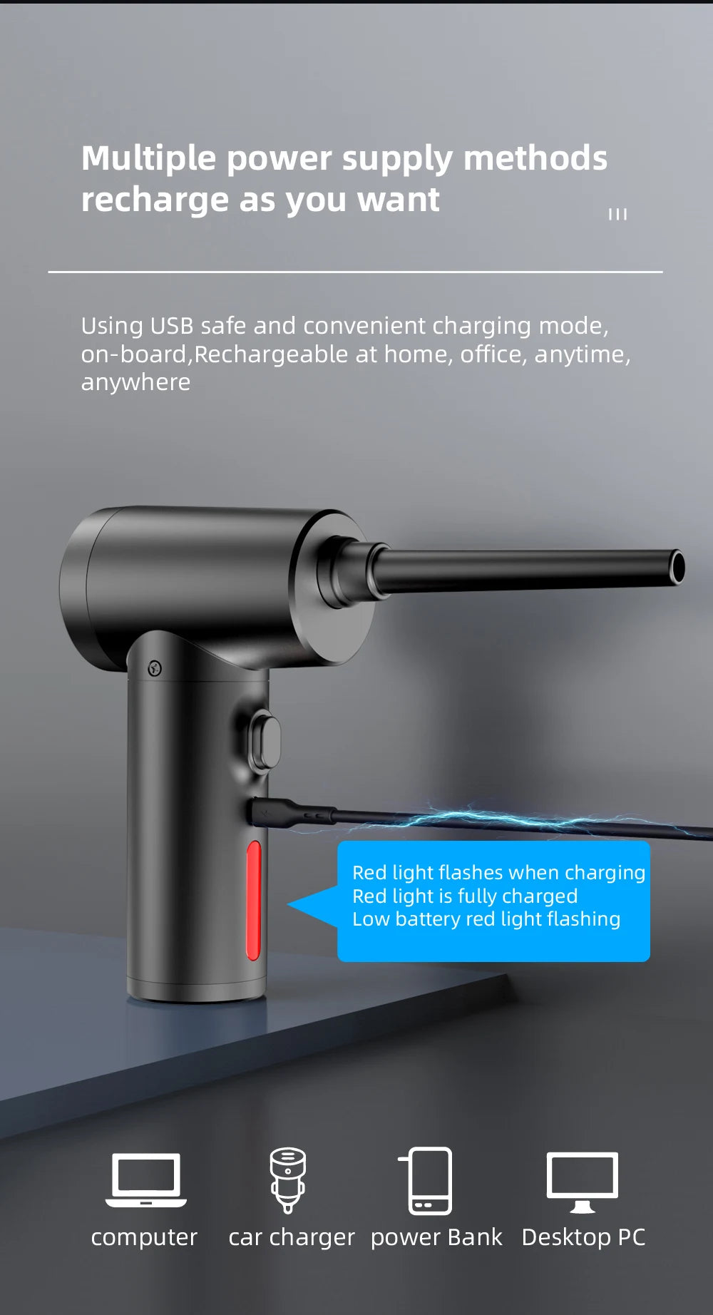 Wireless Air Duster 50000 RPM – USB Compressed Air Blower for PC, Laptop, Keyboard & Camera