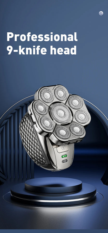 Men's Bald Head Shaver 6-in-1 | 9 Floating Blades | Beard, Nose & Ear Trimmer | Rechargeable