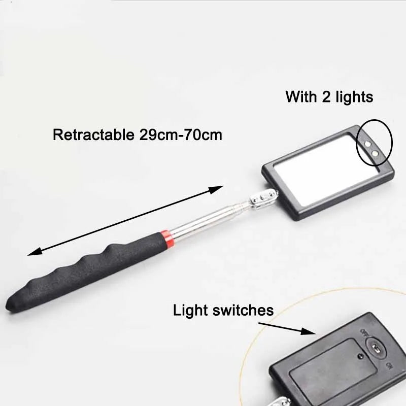 Telescopic LED Inspection Mirror | 360° Extending Mechanic Tool for Hard-to-Reach Areas