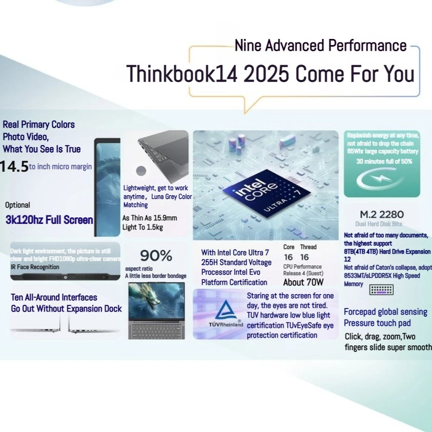 Lenovo ThinkBook 14+ 2025 Laptop | Intel Ultra 5/7/9 | Intel Arc 130T/140T | 32GB DDR5 | 1TB SSD | 14.5" 120Hz