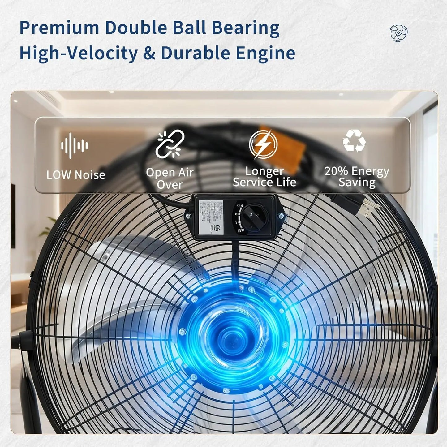 Heavy Duty Industrial Floor Fan 12–20" – 3 Speeds, 4800 CFM, 360° Tilt, High Velocity