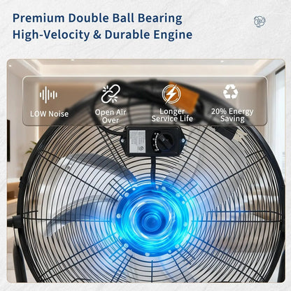 Heavy Duty Industrial Floor Fan 12–20" – 3 Speeds, 4800 CFM, 360° Tilt, High Velocity