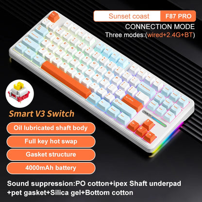 AULA F87 Pro Mechanical Keyboard – 87-Key, Tri-Mode, 8000mAh, Hot Swap, RGB, PBT Gasket