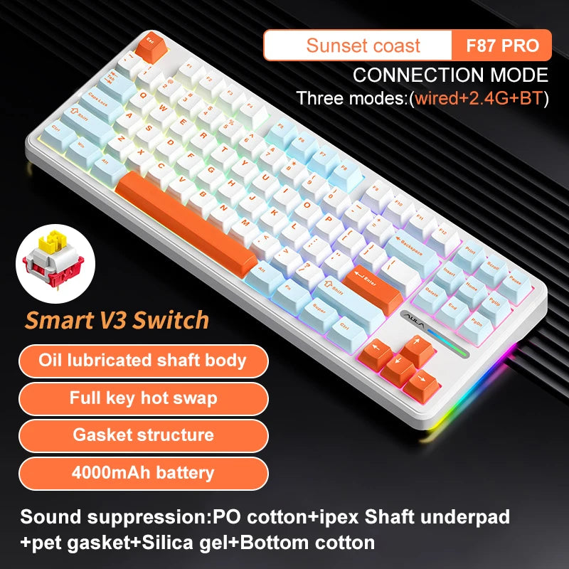 AULA F87 Pro Tri-mode Mechanical Keyboard – 8000mAh, Hot-Swap, RGB, PBT, Gasket Mount